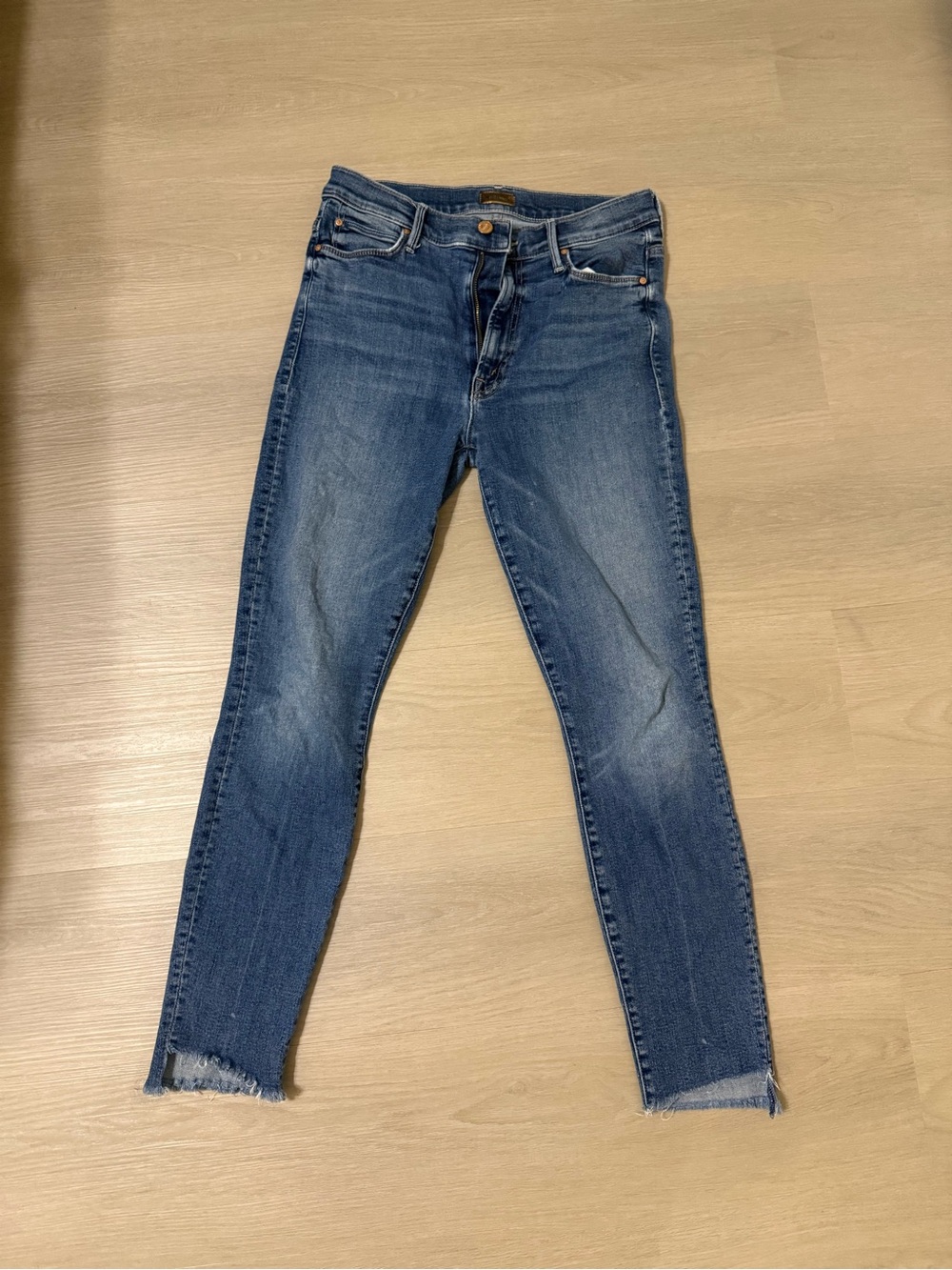 Mother Denim Stunner Zip Ankle Step Fray Medium Wash